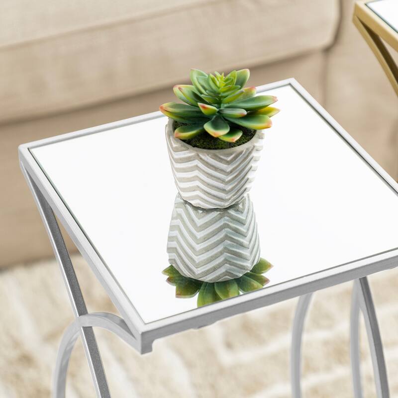 Glitzhome Set of 2 Modern Glam Glass Top Nesting Side Table