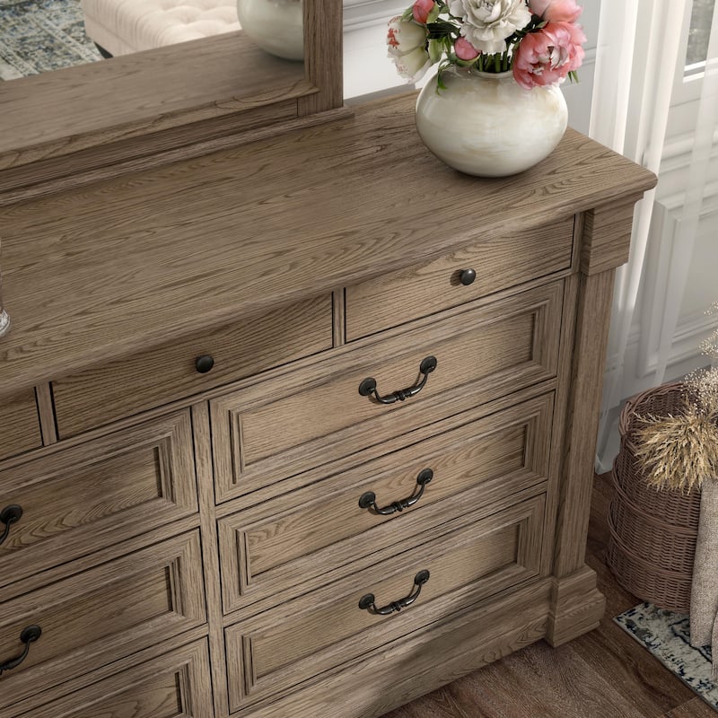 Furniture of America Wacine 2-Piece Weathered Grey Solid Wood Dresser and Mirror Set