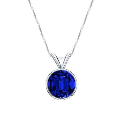 Auriya 14K Gold Lab Grown Gemstone Blue Sapphire Pendant Round 0.20 to 1.00 ct. tw. Bezel