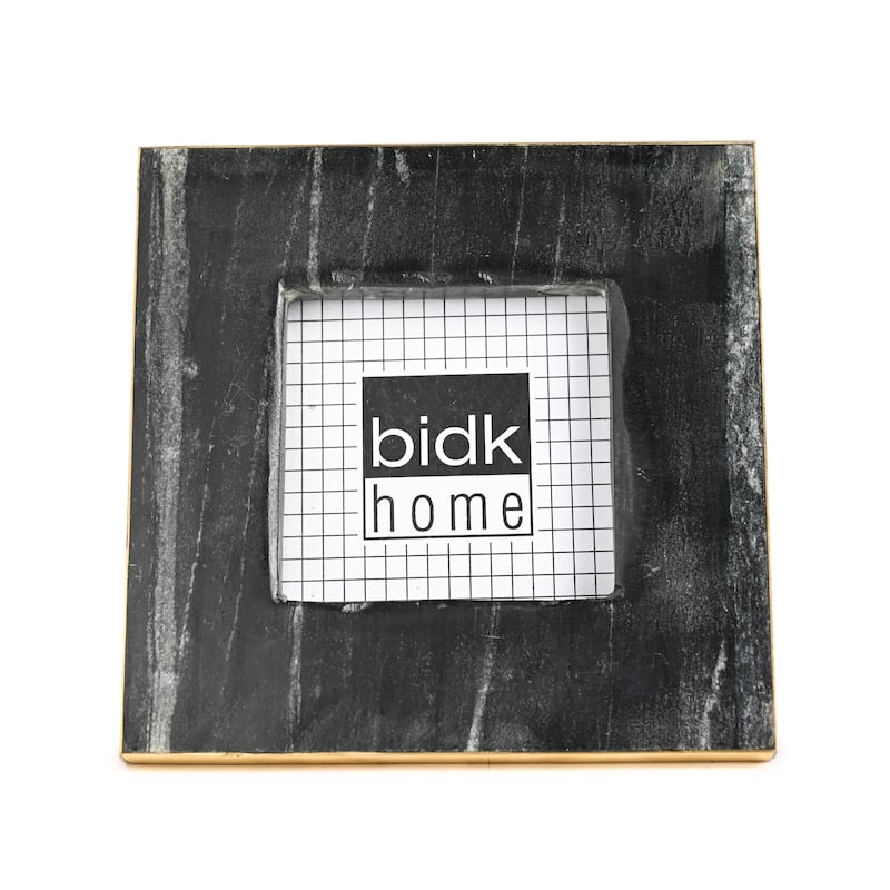Black Marble Picture Frame with Brass Inlay