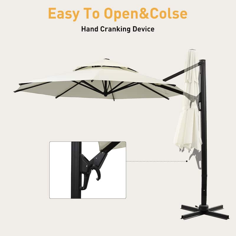 Autlaycil 10FT Cantilever Patio Umbrella with Base Included 360 Rotation Large Offset Hanging Outdoor Shade