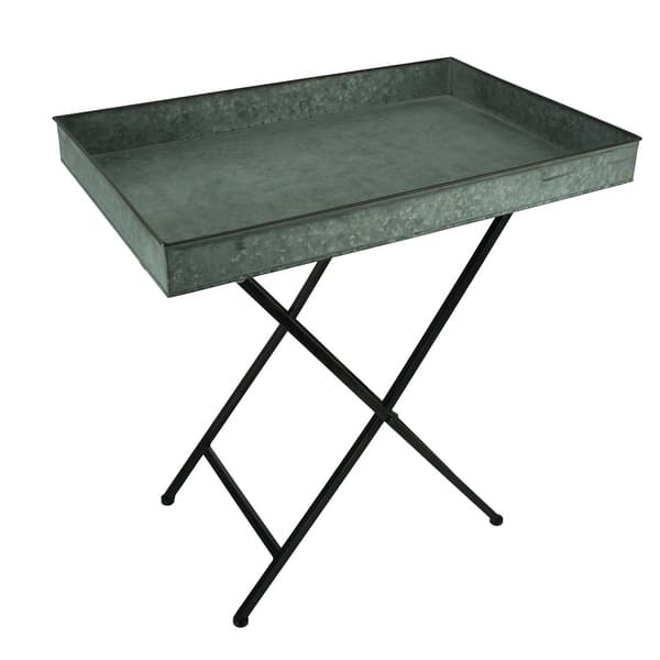 Rustic Rectangular Galvanized Metal Tray Side Table 25 Inch X 16 Inches Rustic Rectangular Galvanized Metal Tray Side Table 25 Inch X 16 Inches