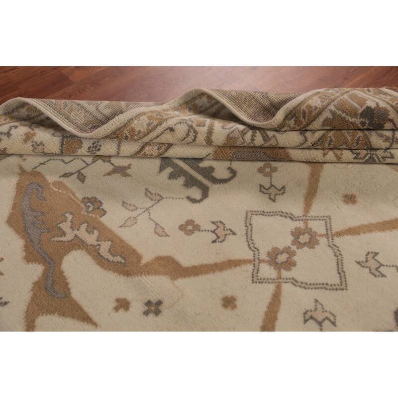 Earth Tone Oushak Indian Large Rug Hand-Knotted Wool Carpet - 7'11"x 15'8"