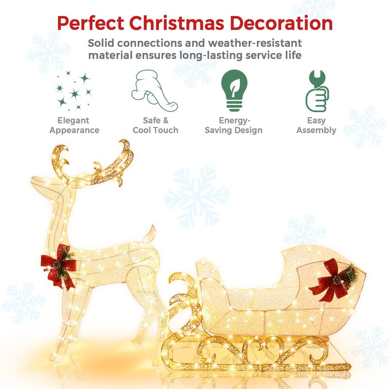 Costway Lighted Christmas Reindeer and Sleigh with 215 White LED - See Details
