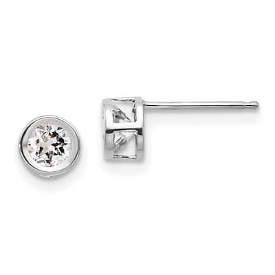 Curata 14k White Gold Polished 4mm Bezel April White Topaz Post Earrings