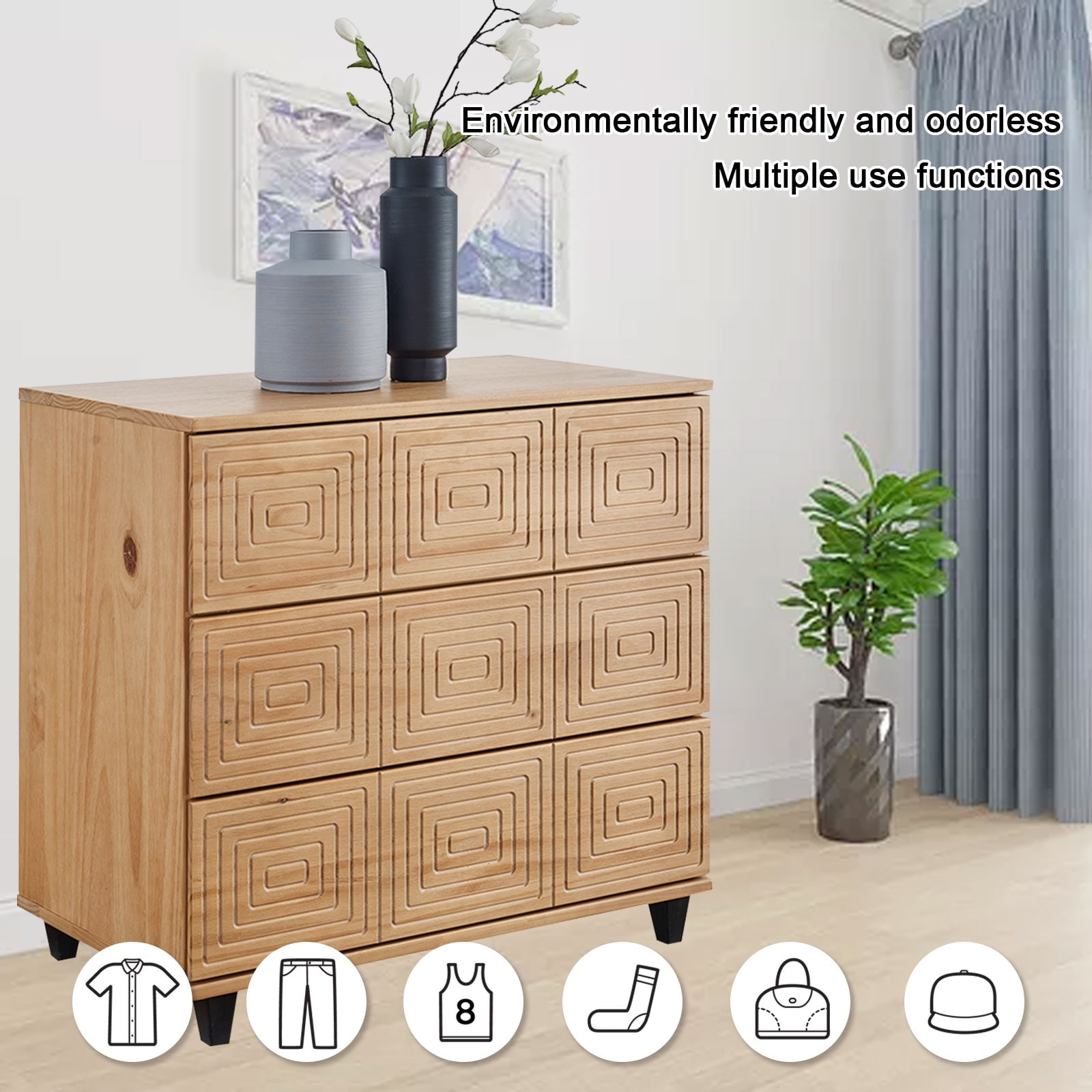 MUSEHOMEINC Solid Wood 3 Drawer Dresser for Bedroom-Mix Color Modern Chests  of Drawers for Bedroom/Living Room - Bed Bath & Beyond - 39860101