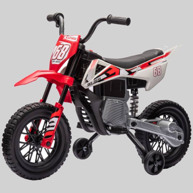 Electric Motorcycle for Kids 3-6 Years, 12V Dirt Bike with Music, Twist Grip Throttle & Training Wheels - Red