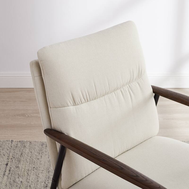 Minimalism Accent Side Chair with Metal Frame and Wooden Armrest