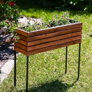 Slatted Acacia Wood Raised Garden Bed with Legs with Oil-Stained Finish - 23.5" H