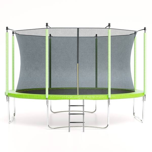 slide 2 of 16, 10FT Trampoline, Recreational Trampolines with Enclosure Net and Ladder Green