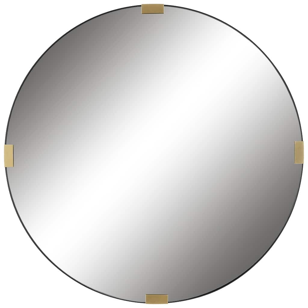 Band Framed Round Wall Mirror - 43" - Black and Gold