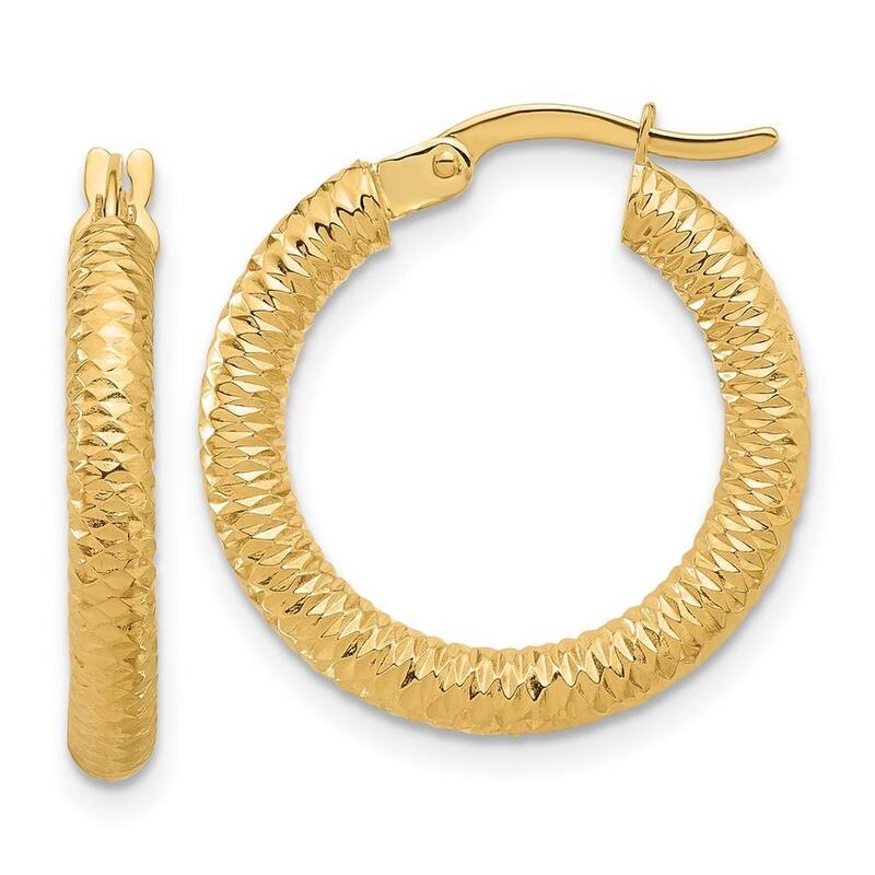 Curata 14k Yellow Gold Sparkle Cut Round Hoop Earrings - 20.1x20.95mm