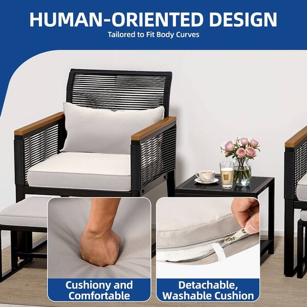 5-Piece Patio Wicker Bistro Set with Cushions - 23.2"L x 28"W x 30.7"H