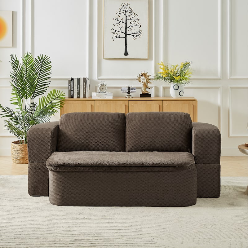 2-in-1 Folding Futon Loveseat Couch Convertible into Sleeper Sofa Bed - Dark Brown