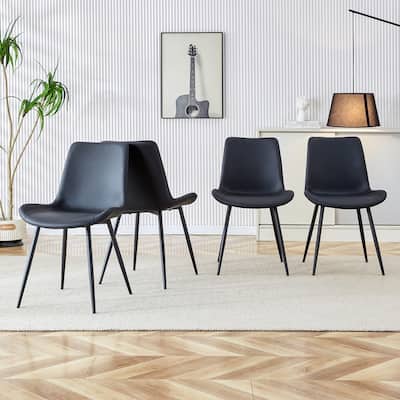 Modern/Contemporary Faux Leather Dining Chairs Set of 4 with Black Metal Legs