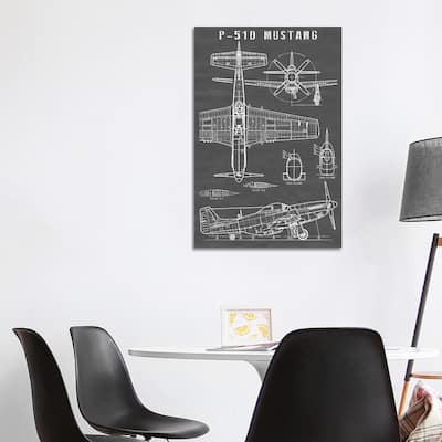 iCanvas "P-51 Mustang Vintage Airplane In Black" by Action Blueprints Canvas Print