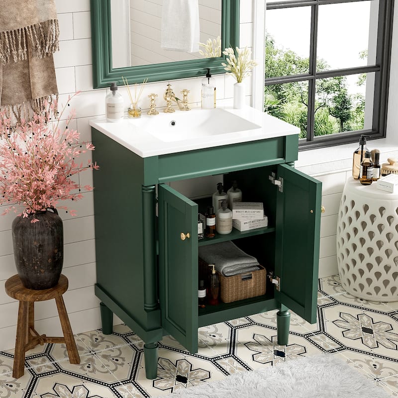 Roomfitters 24" Bathroom Vanity with Sink, 2-Tier Storage Cabinet, Freestanding Single Basin Unit