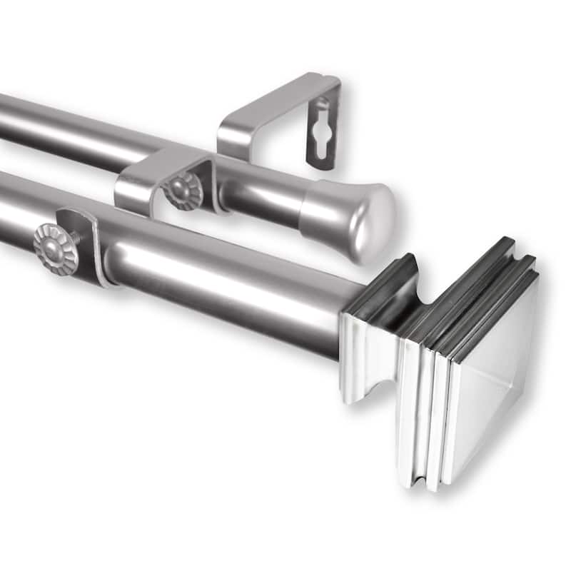 Adjustable Double Curtain Rod 1" Black Extendable Rod 160-240 Inch Decorative Window Treatment Hardware - M