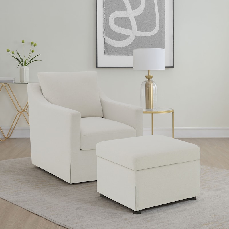 Merced Beige Upholstered Hydraulic Lift Top Storage Ottoman