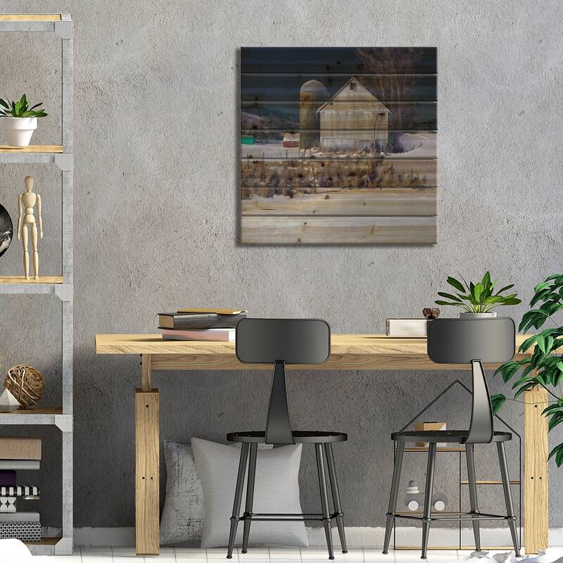 A Driftless Barn Yard At Midnight Print On Wood by Ben Bauer - Multi-Color