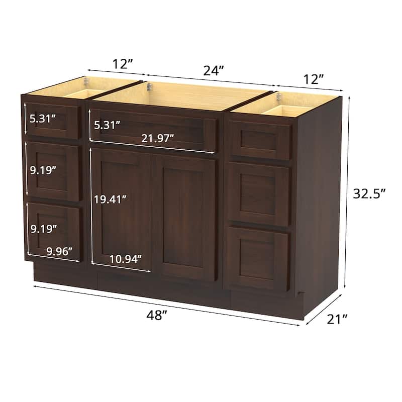 Vanity Art 48" Oak Freestanding Bathroom Vanity Cabinet without Top