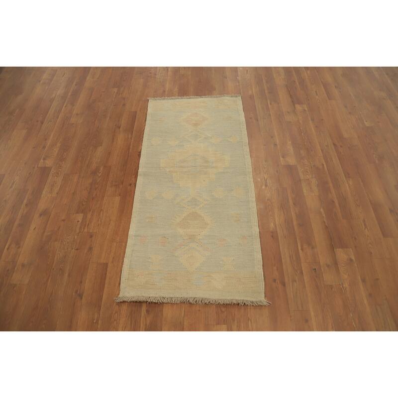Hand Woven Oriental 100% Wool Carpet Southwestern Tribal Greys & Charcoal Kilim Area Rug - 4' 1'' X 2' 0''