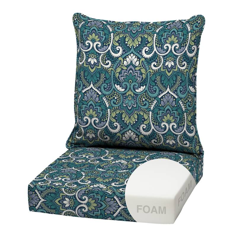 ARDEN Outdoor Foam Deep Seat Cushion Set, 22 in x 24 in - Sapphire Aurora Blue Damask