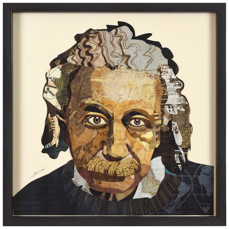 "Einstein" Alex Zeng's Signed Hand-made Dimensional Wall Art Collage, under glass and a black shadow box frame