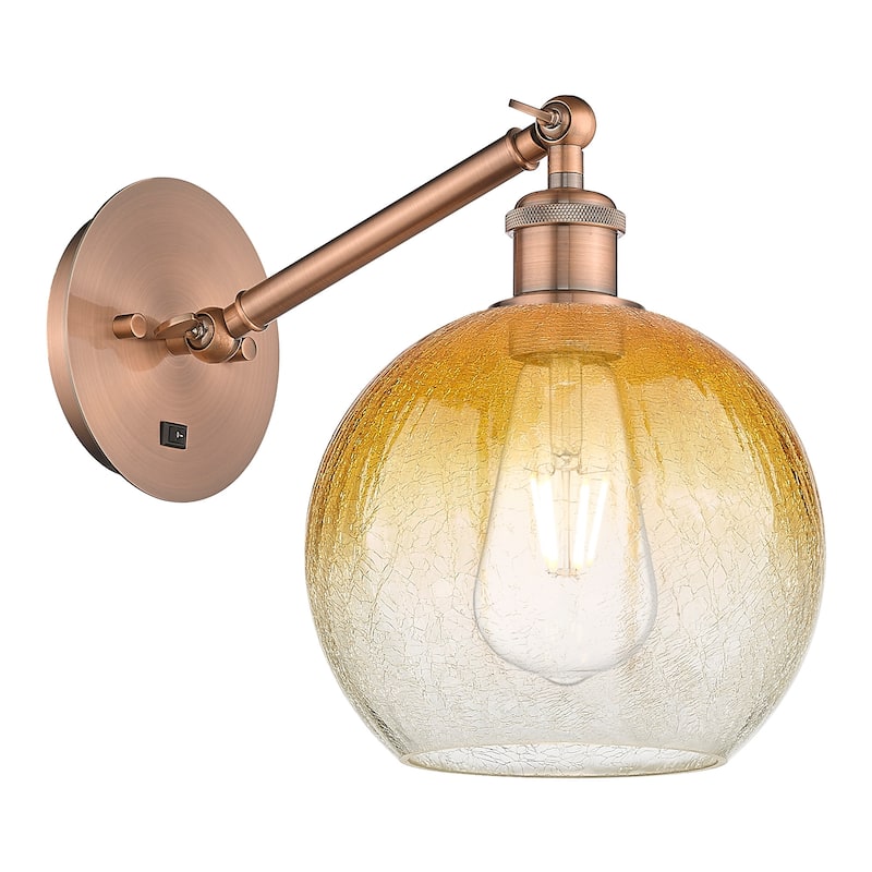 Innovations Lighting 317-1W-11-8 Brookhaven Globe Sconce Brookhaven - Antique Copper / Amber