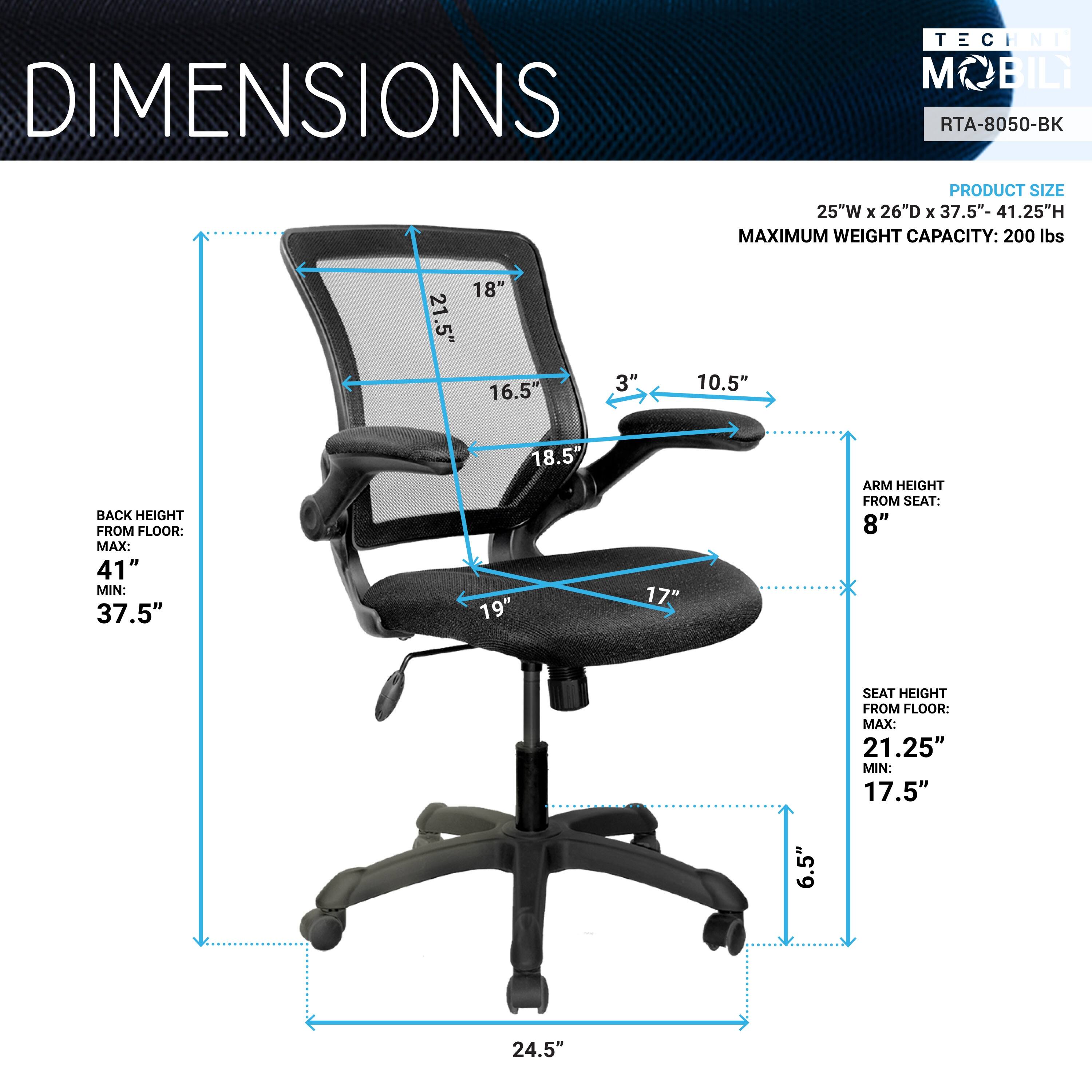 Mesh Fabric Seat Task Chair with Flipup Arms Adjustable Tilt Office