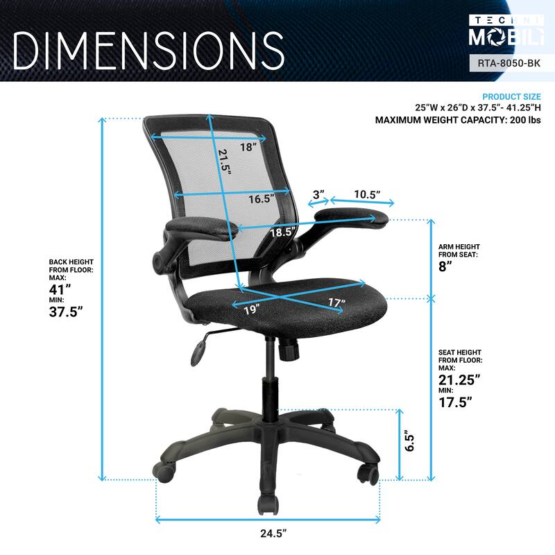 Modern Mesh Office Chair with Molded Armrests, Computer Chair with Tilt