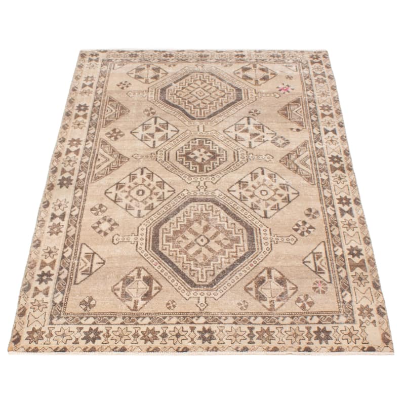 ECARPETGALLERY Hand-knotted Antalya Vintage Khaki Wool Rug - 4'5 x 7'6