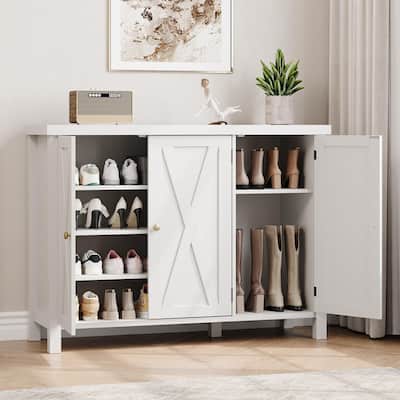 Farmhouse Shoe Cabinet with 3 Barn Doors - 4-Tier Entryway Shoe Storage