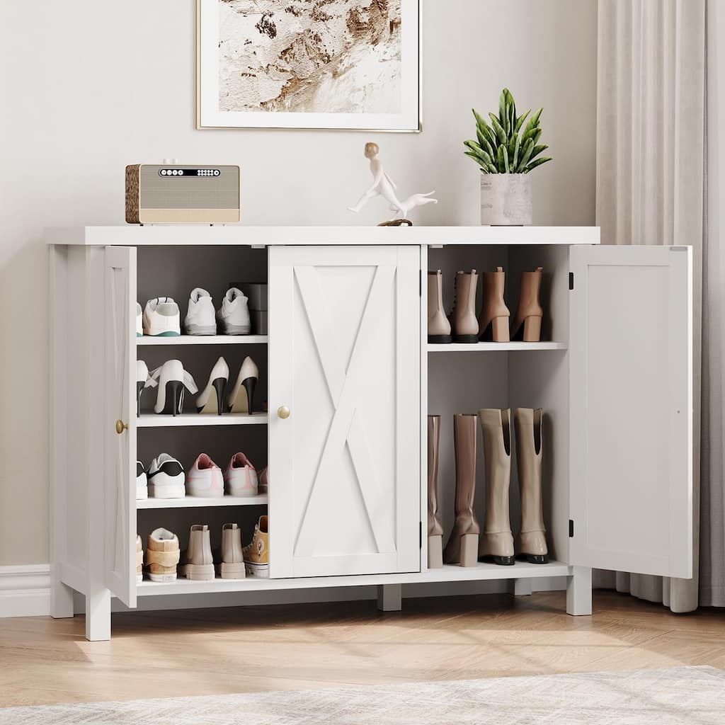 Farmhouse Shoe Cabinet with 3 Barn Doors - 4-Tier Entryway Shoe Storage
