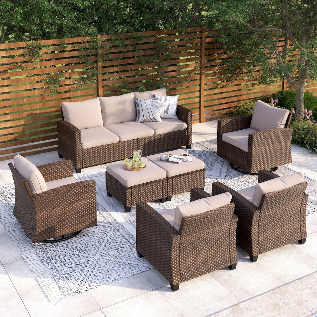 5/9-Seat Patio Furniture Wicker Rattan Outdoor Deep Seating Sectional Sofa Large Conversation Set