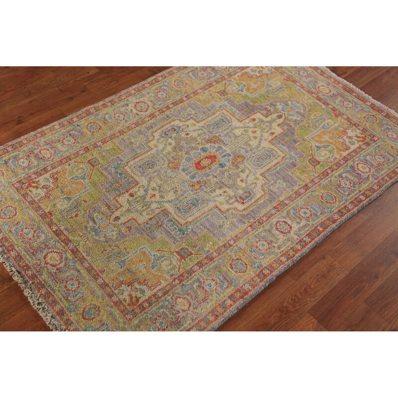 Vegetable Dye Heriz Serapi Oriental Rug Hand-Knotted Grey Wool Carpet - 3'0"x 4'9"