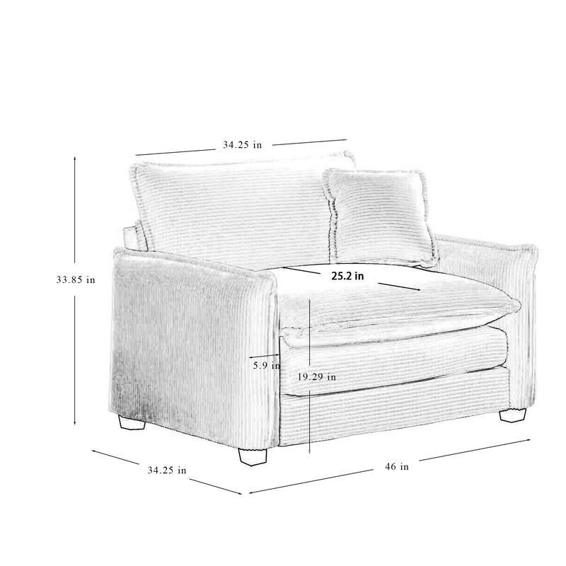 Roomfitters 2-Piece Beige Corduroy Sofa Set, Deep Seated Modular Chairs with Memory Foam & Pillows