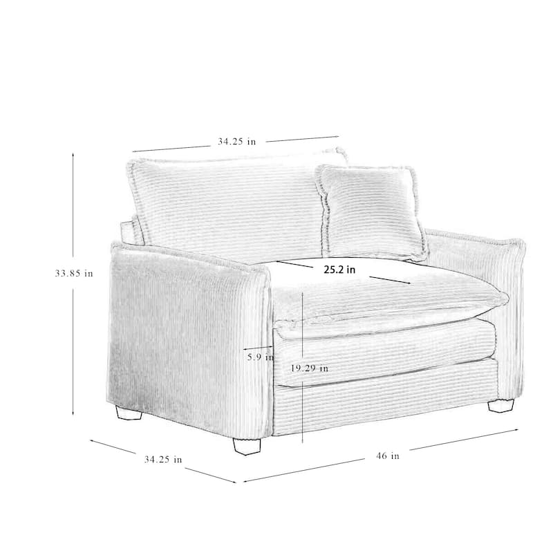 Roomfitters 3-Piece Modular Corduroy Sectional Sofa, Oversized 6-Seat Set with Memory Foam