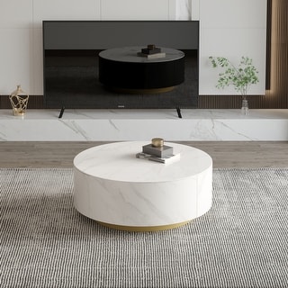 Faux Marble Top Round Modern Coffee Table with 2 Drawers - Bed Bath ...