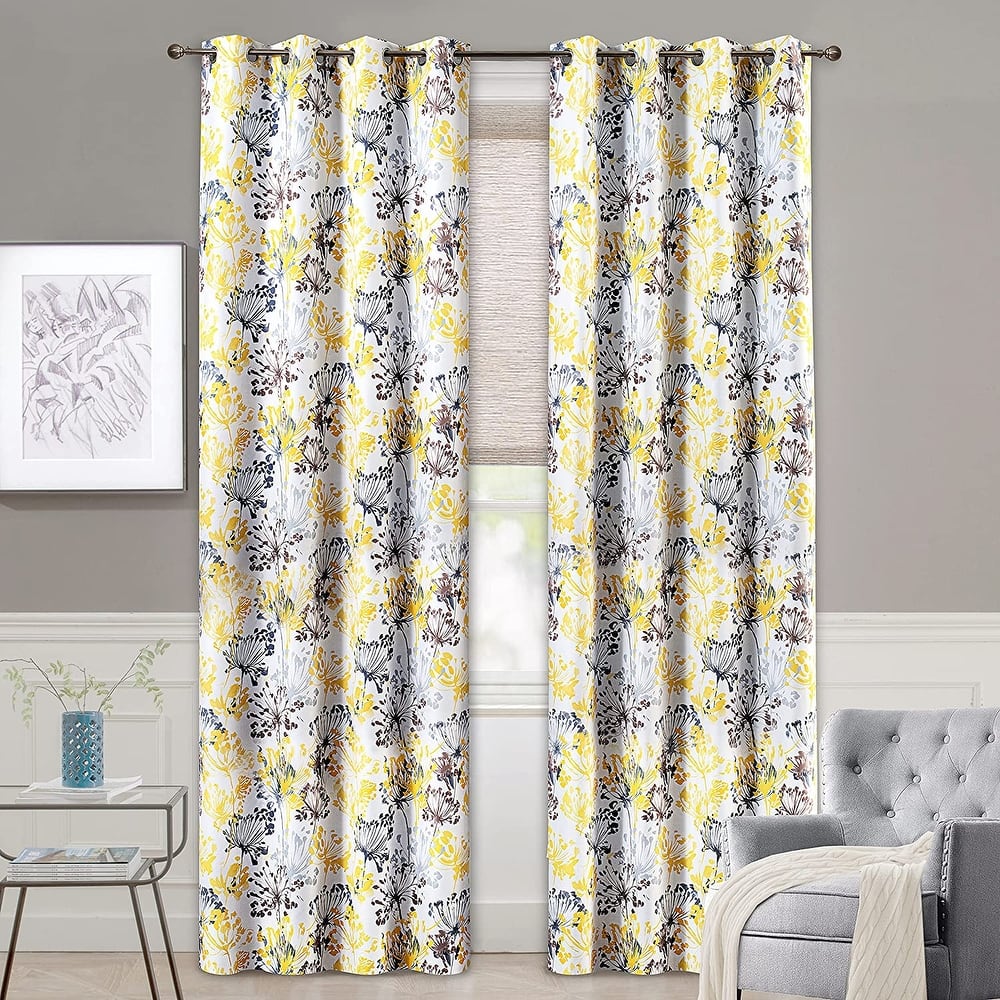 DriftAway Acacia Floral Blossom Watercolor Printed 100 Percent Blackout Room Darkening Thermal Insulated Grommet Window Curtains