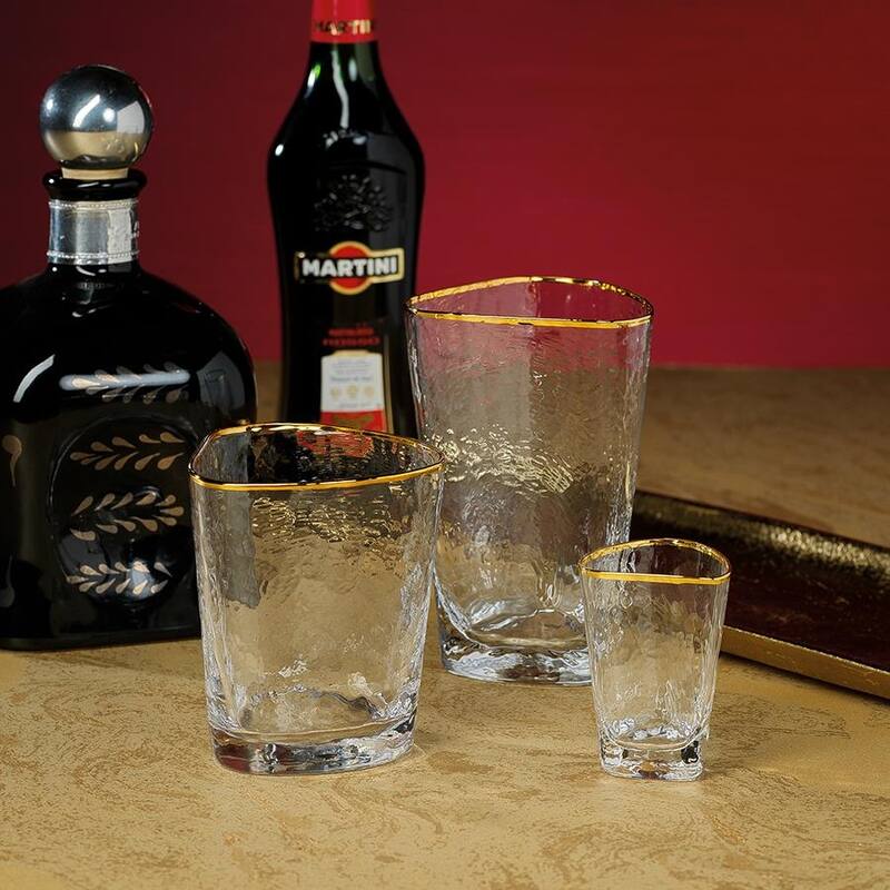 Kampari Triangular Shot Glasses with Gold Rim, Set of 6