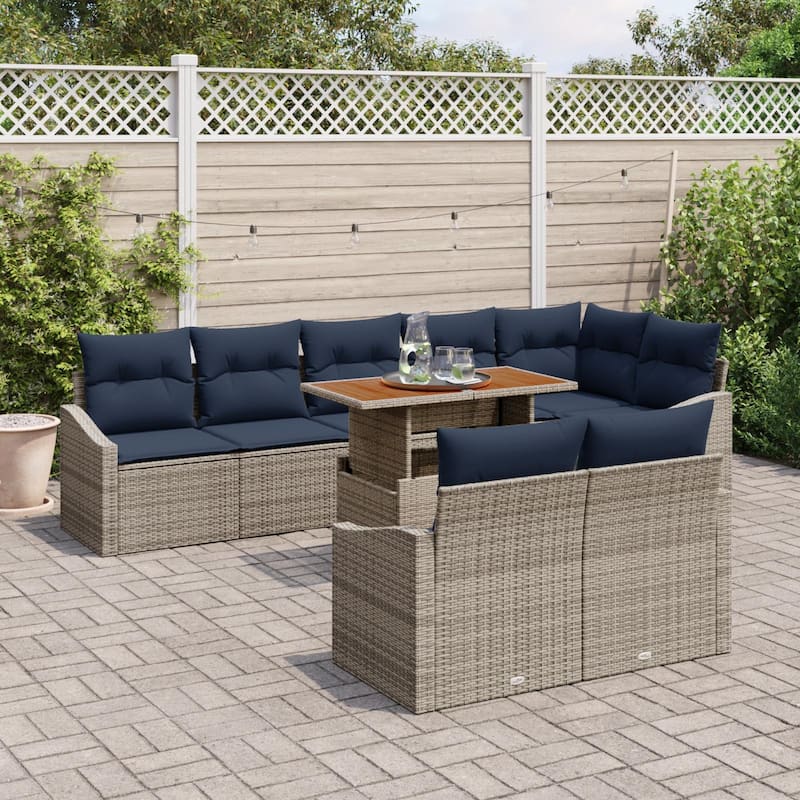 vidaXL 9 Garden Sofa Set with Cushions Black/Grey Poly Rattan - 113.6 x 48.6 x 27.2