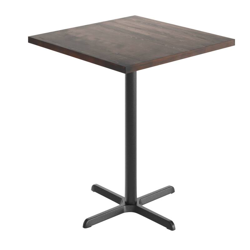 Square Solid Wood Commercial Tabletop with 30" x 30" Bar Height X-Base - 36"W x 36"D x 42"H - Dark Brown Top/Black Base