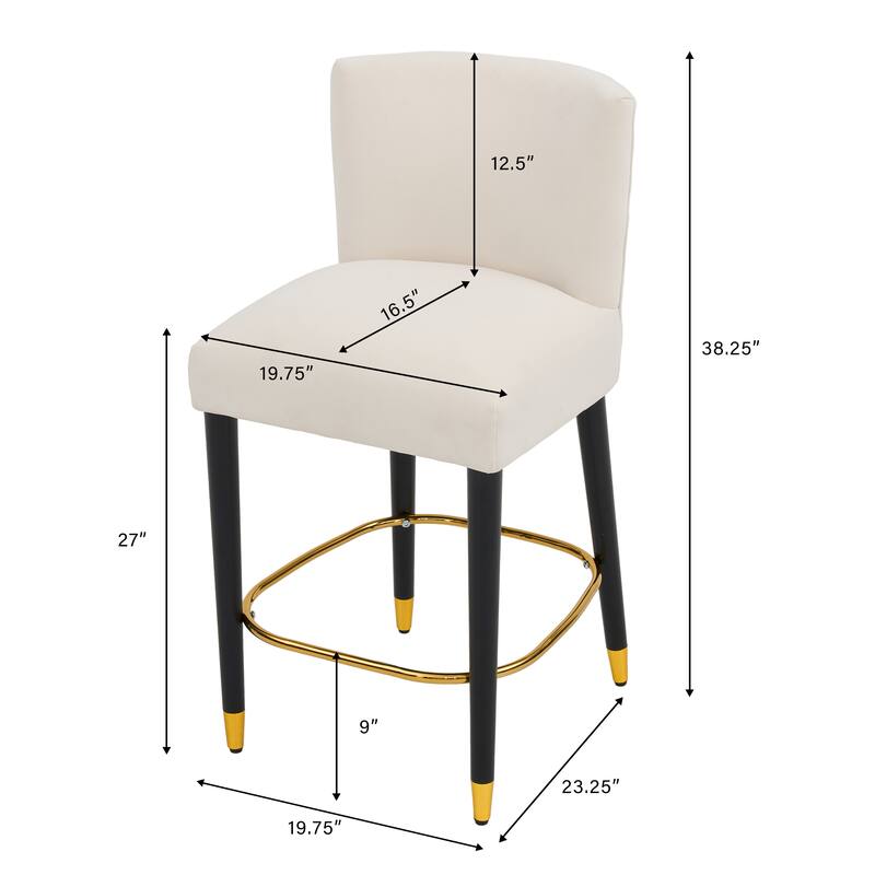 Roomfitters 27'' Upholstered Counter Stools, Set of 2 Modern Bar Chairs with Gold Circular Footrest and Light Fabric