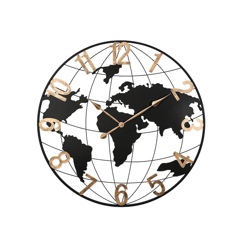 36" Round Metal World Map Wall Clock