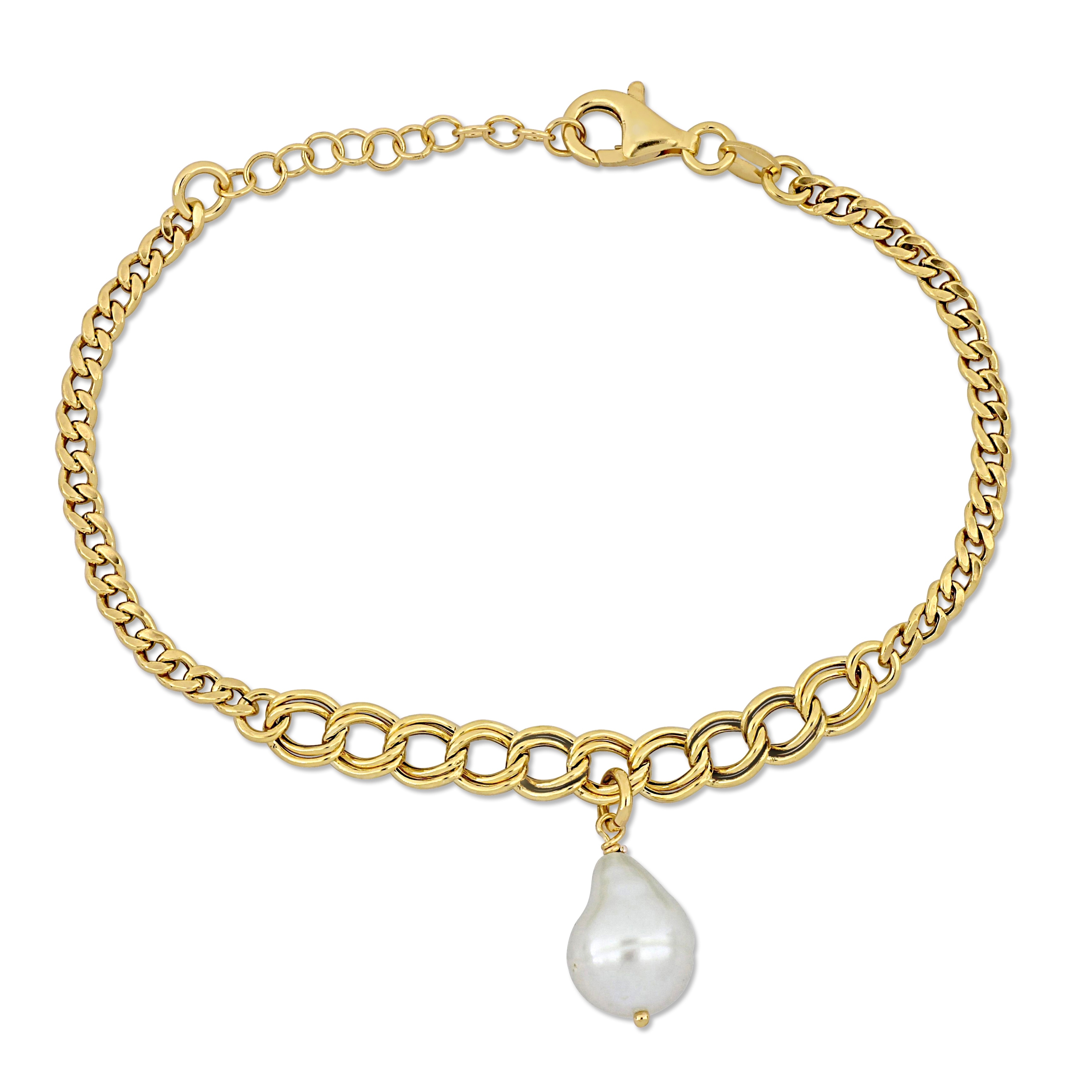 Miadora Cultured Freshwater Natural Shape Pearl Bracelet Link Chain Yellow Silver