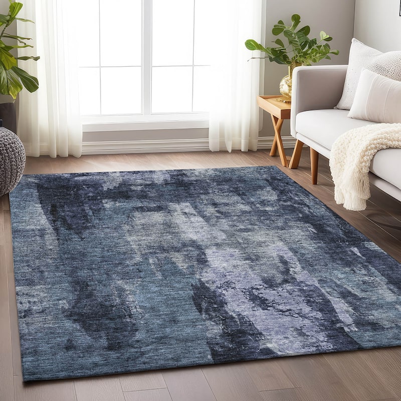 Machine Washable Indoor/ Outdoor Contemporary Chantille Rug - Navy - 9' x 12'