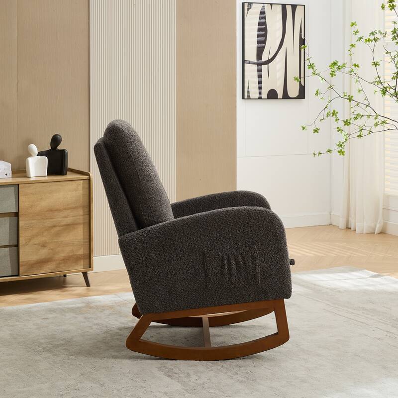 25.4"W Rocking Chair, High Back Glider Chair with Retractable Footrest, Side Pocket, Rocking Accent Armchair with Wood Legs
