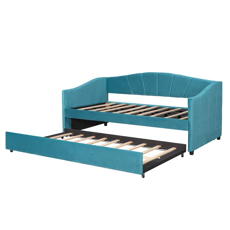 Twin Upholstered Daybed with Trundle, Velvet Fabric - Bed Bath & Beyond ...