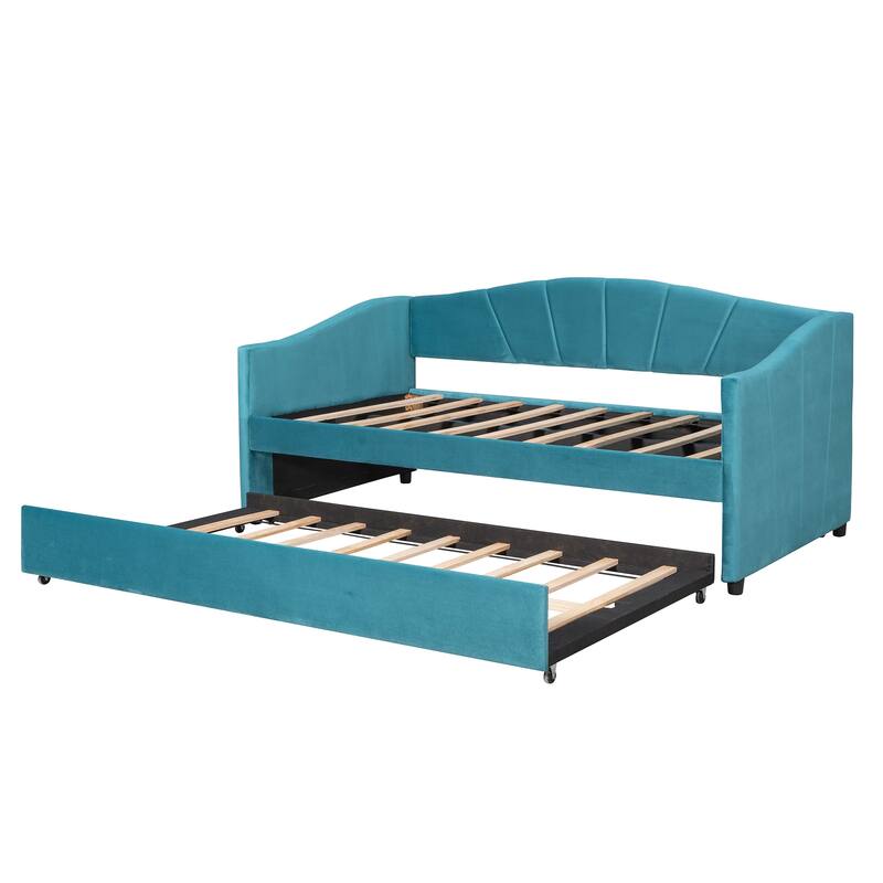 Velvet Twin Daybed Sofa Bed with Trundle, Space-Saving Design, No Box Spring Needed